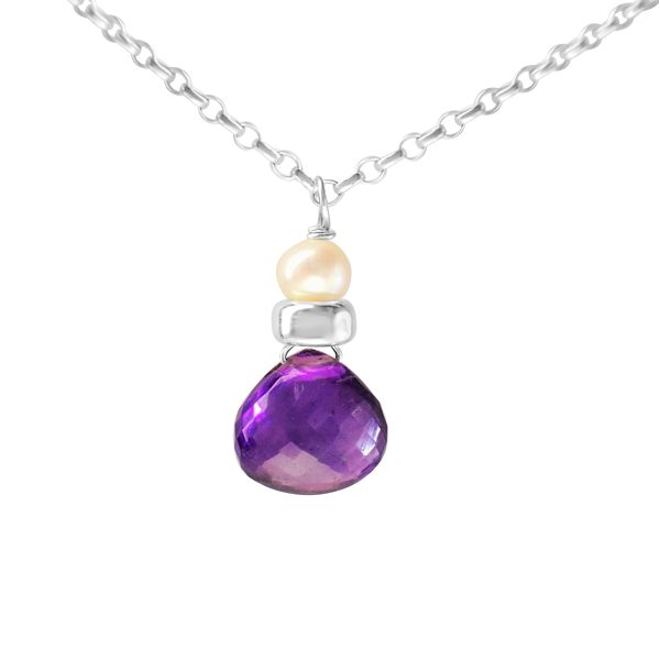 Perfume Bottle purple amethyst and white pearl necklace