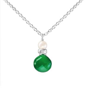 Perfume Bottle green onyx and white pearl necklace