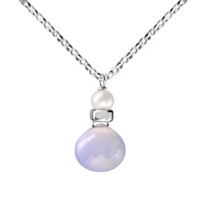 Perfume Bottle chalcedony and white pearl necklace