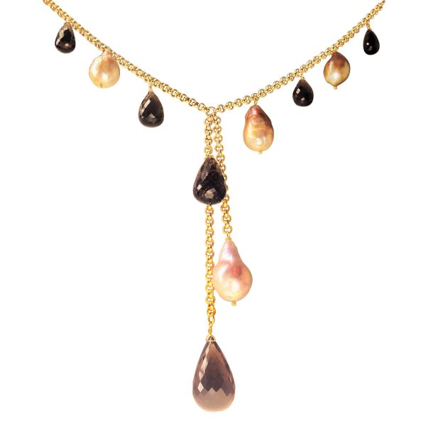 River pearl and smoky quartz Y necklace 2